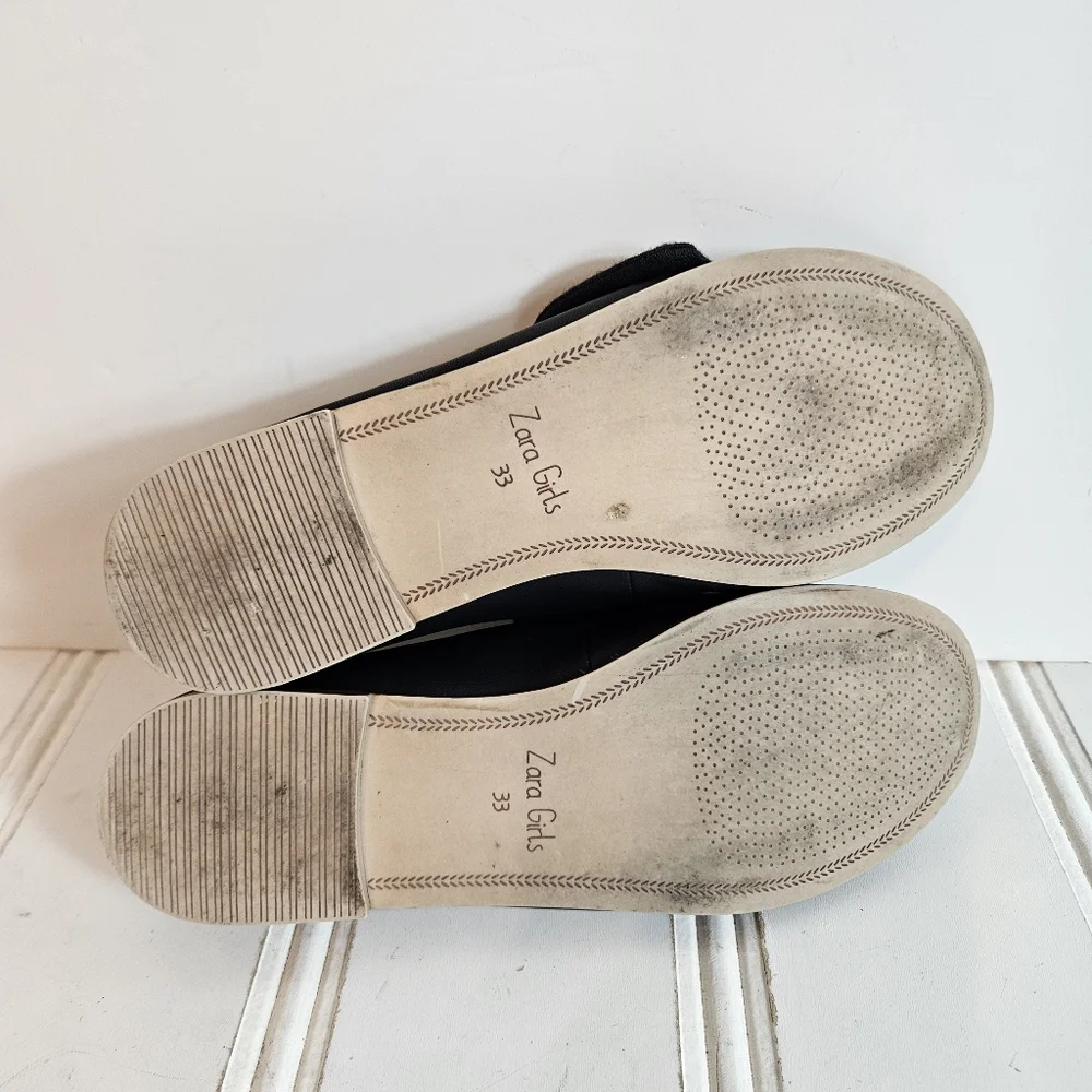 Zara Kids Ballet Flats Girls 33 1.5 Oversized Bow Balletcore Dress Shoes Black